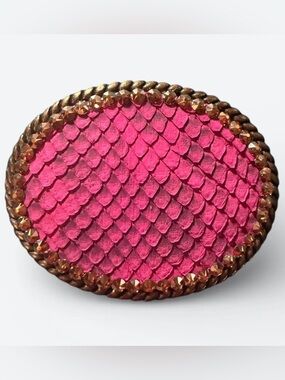 Pink and Gold Oval Genuine Snakeskin Belt Buckle with Swarvoski Crystals